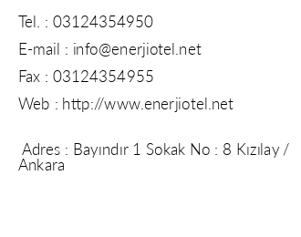 Enerji Otel Ankara iletiim bilgileri